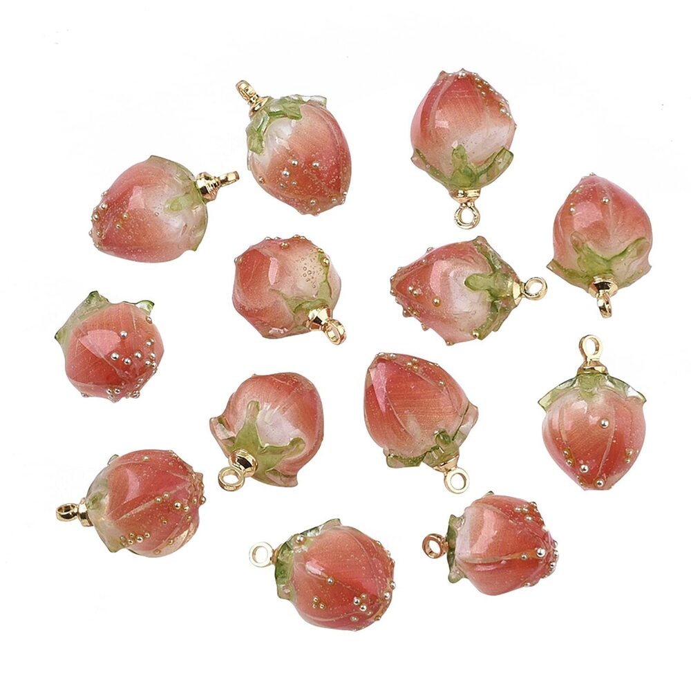 9214 10pcs Transparent Acrylic Pink Flower Rose Bud Charms Pendants